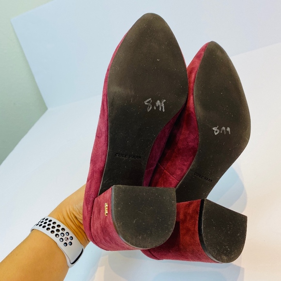 Cole Haan Alanna II Burgundy Suede Chunky Pumps - Picture 7 of 8